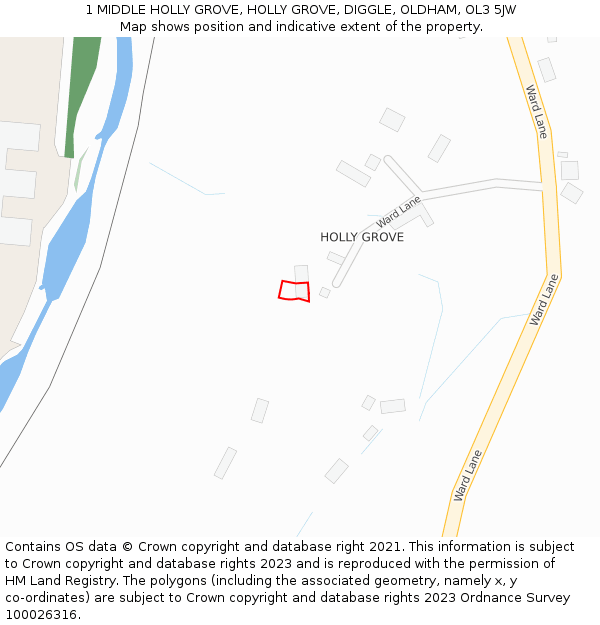 1 MIDDLE HOLLY GROVE, HOLLY GROVE, DIGGLE, OLDHAM, OL3 5JW: Location map and indicative extent of plot