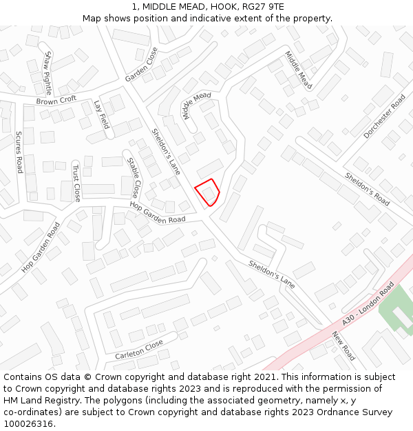 1, MIDDLE MEAD, HOOK, RG27 9TE: Location map and indicative extent of plot