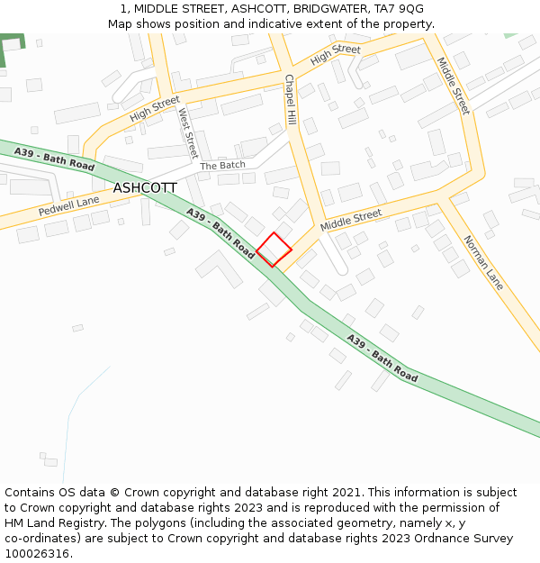 1, MIDDLE STREET, ASHCOTT, BRIDGWATER, TA7 9QG: Location map and indicative extent of plot