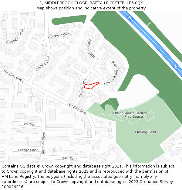 1, MIDDLEBROOK CLOSE, RATBY, LEICESTER, LE6 0QX: Location map and indicative extent of plot