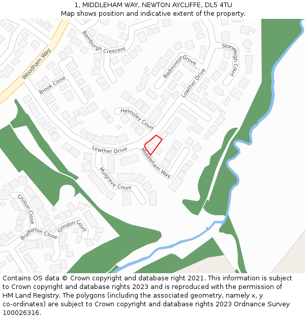 1, MIDDLEHAM WAY, NEWTON AYCLIFFE, DL5 4TU: Location map and indicative extent of plot