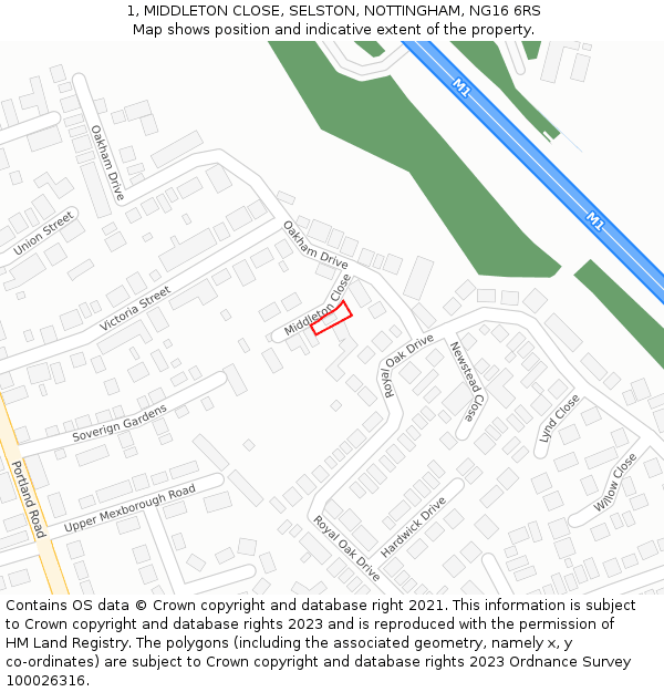 1, MIDDLETON CLOSE, SELSTON, NOTTINGHAM, NG16 6RS: Location map and indicative extent of plot