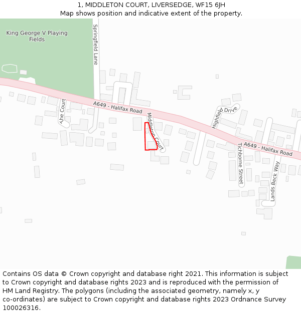 1, MIDDLETON COURT, LIVERSEDGE, WF15 6JH: Location map and indicative extent of plot