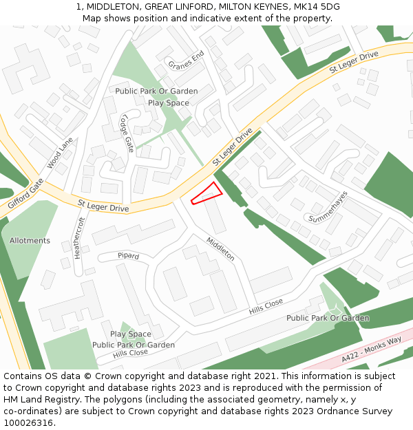 1, MIDDLETON, GREAT LINFORD, MILTON KEYNES, MK14 5DG: Location map and indicative extent of plot