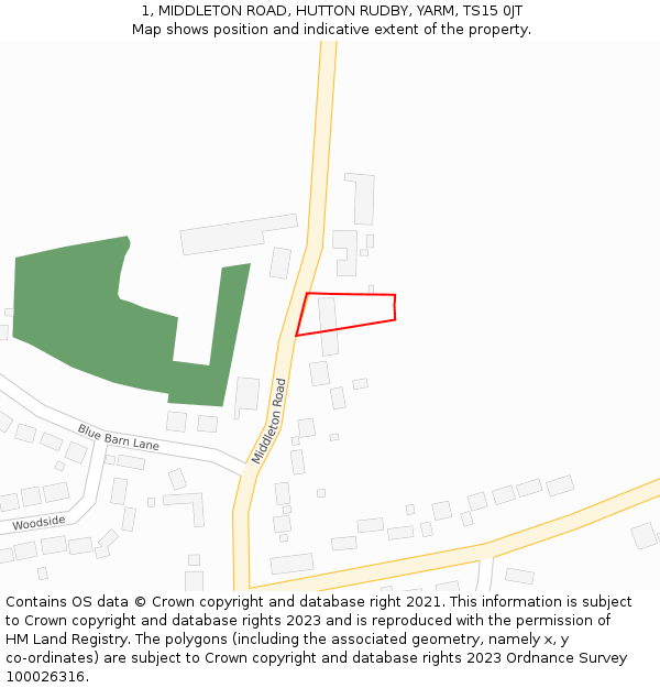 1, MIDDLETON ROAD, HUTTON RUDBY, YARM, TS15 0JT: Location map and indicative extent of plot