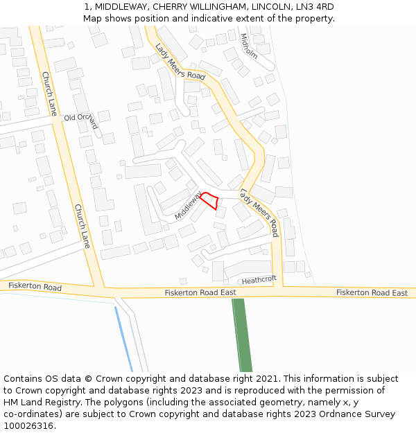 1, MIDDLEWAY, CHERRY WILLINGHAM, LINCOLN, LN3 4RD: Location map and indicative extent of plot