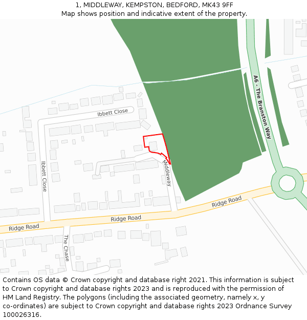 1, MIDDLEWAY, KEMPSTON, BEDFORD, MK43 9FF: Location map and indicative extent of plot