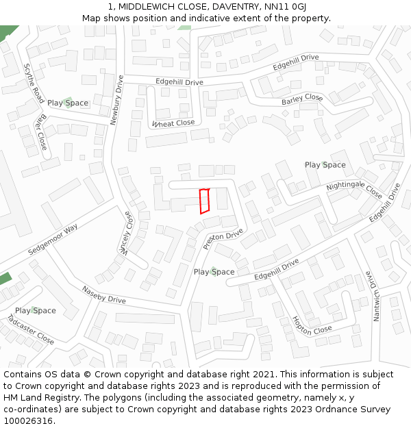 1, MIDDLEWICH CLOSE, DAVENTRY, NN11 0GJ: Location map and indicative extent of plot