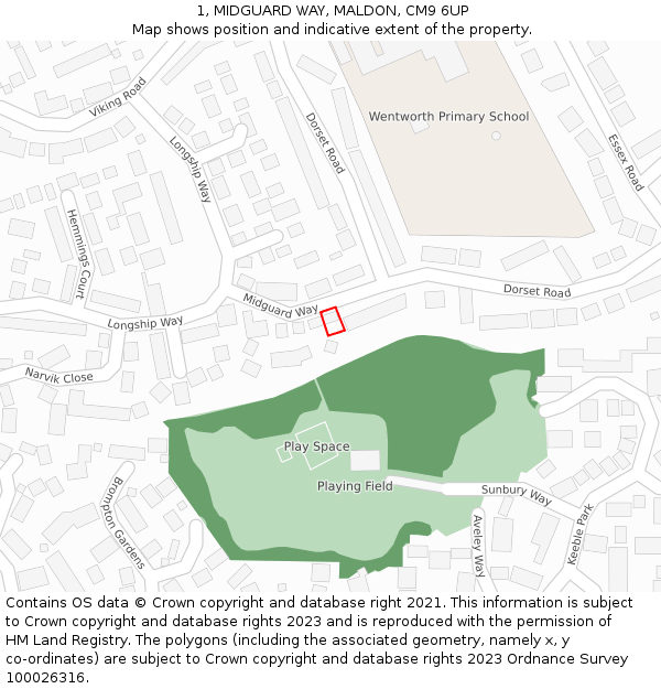 1, MIDGUARD WAY, MALDON, CM9 6UP: Location map and indicative extent of plot