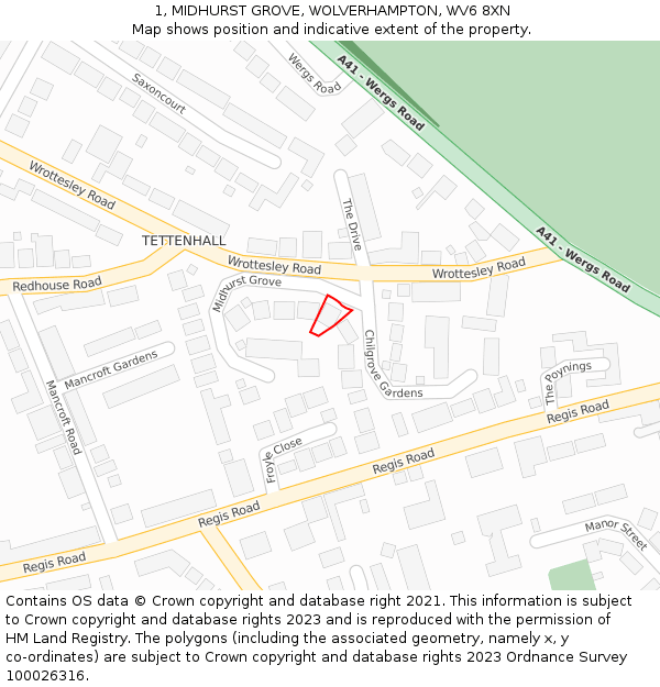 1, MIDHURST GROVE, WOLVERHAMPTON, WV6 8XN: Location map and indicative extent of plot