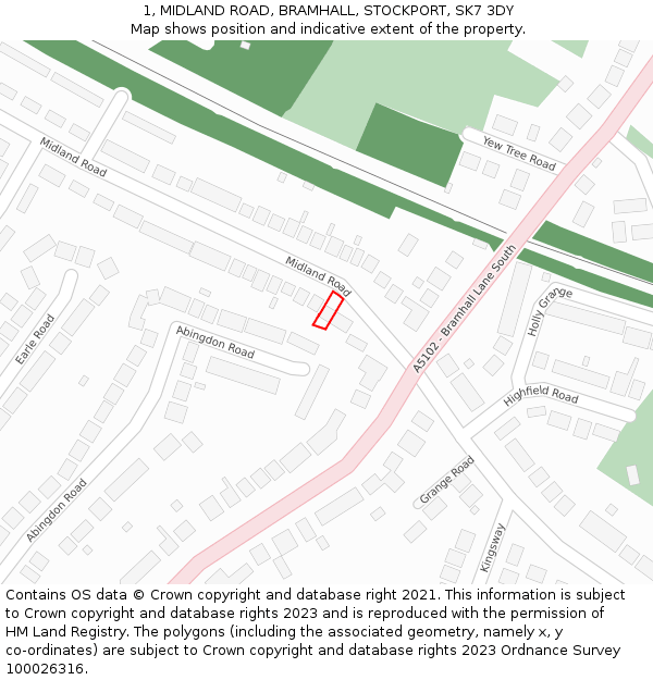 1, MIDLAND ROAD, BRAMHALL, STOCKPORT, SK7 3DY: Location map and indicative extent of plot