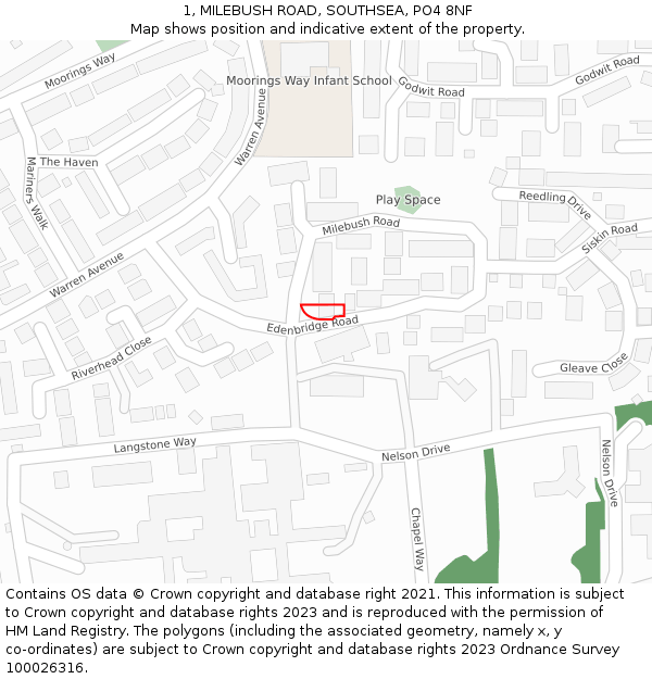 1, MILEBUSH ROAD, SOUTHSEA, PO4 8NF: Location map and indicative extent of plot