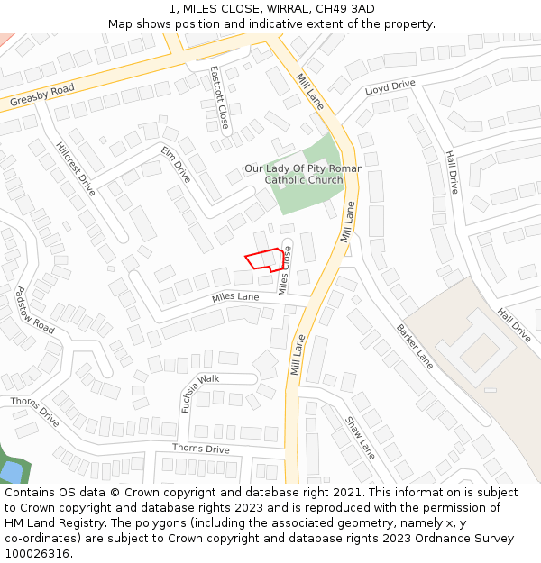 1, MILES CLOSE, WIRRAL, CH49 3AD: Location map and indicative extent of plot