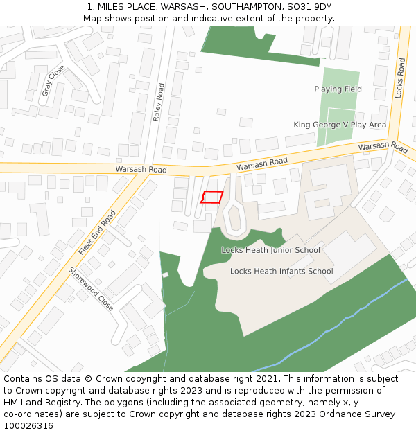 1, MILES PLACE, WARSASH, SOUTHAMPTON, SO31 9DY: Location map and indicative extent of plot