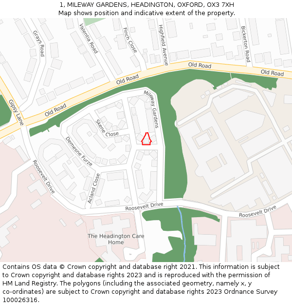 1, MILEWAY GARDENS, HEADINGTON, OXFORD, OX3 7XH: Location map and indicative extent of plot