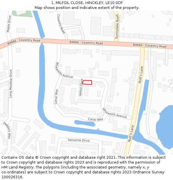 1, MILFOIL CLOSE, HINCKLEY, LE10 0DF: Location map and indicative extent of plot