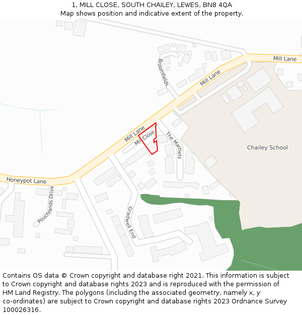 1, MILL CLOSE, SOUTH CHAILEY, LEWES, BN8 4QA: Location map and indicative extent of plot