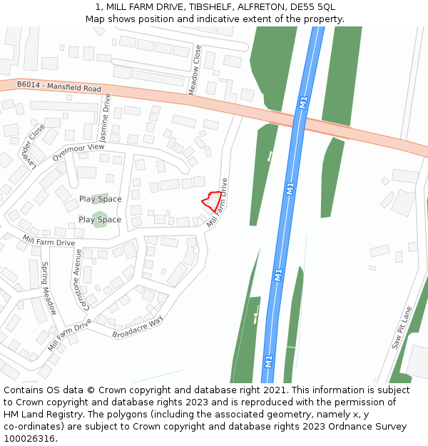 1, MILL FARM DRIVE, TIBSHELF, ALFRETON, DE55 5QL: Location map and indicative extent of plot