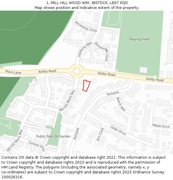 1, MILL HILL WOOD WAY, IBSTOCK, LE67 6QD: Location map and indicative extent of plot