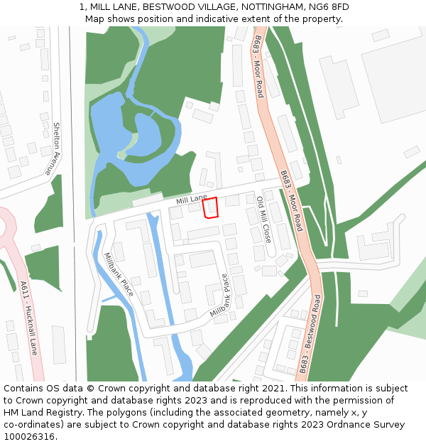 1, MILL LANE, BESTWOOD VILLAGE, NOTTINGHAM, NG6 8FD: Location map and indicative extent of plot