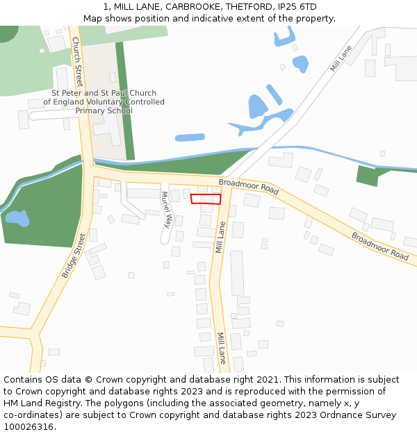 1, MILL LANE, CARBROOKE, THETFORD, IP25 6TD: Location map and indicative extent of plot