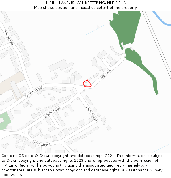 1, MILL LANE, ISHAM, KETTERING, NN14 1HN: Location map and indicative extent of plot