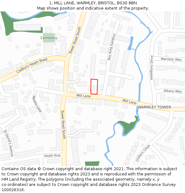 1, MILL LANE, WARMLEY, BRISTOL, BS30 8BN: Location map and indicative extent of plot