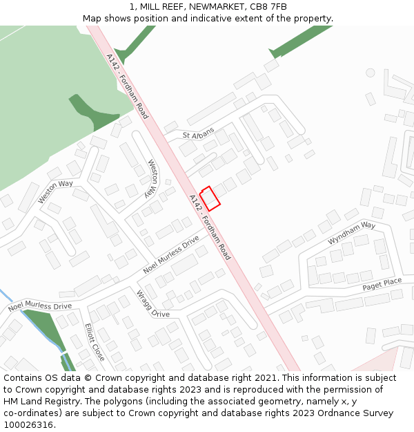 1, MILL REEF, NEWMARKET, CB8 7FB: Location map and indicative extent of plot