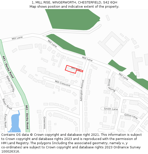 1, MILL RISE, WINGERWORTH, CHESTERFIELD, S42 6QH: Location map and indicative extent of plot