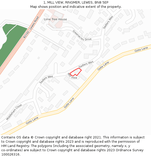 1, MILL VIEW, RINGMER, LEWES, BN8 5EP: Location map and indicative extent of plot