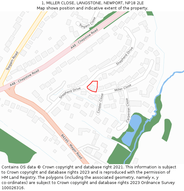 1, MILLER CLOSE, LANGSTONE, NEWPORT, NP18 2LE: Location map and indicative extent of plot