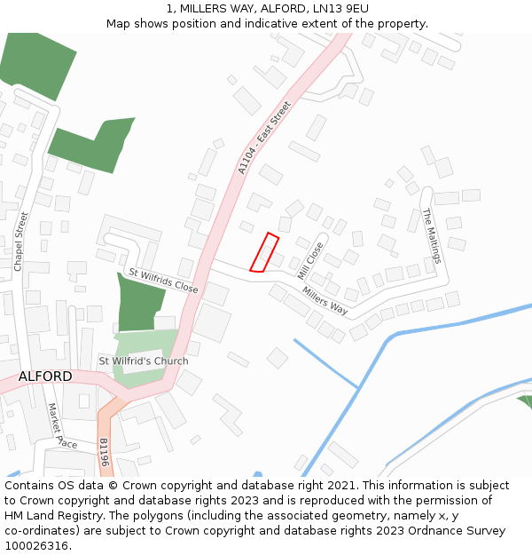 1, MILLERS WAY, ALFORD, LN13 9EU: Location map and indicative extent of plot