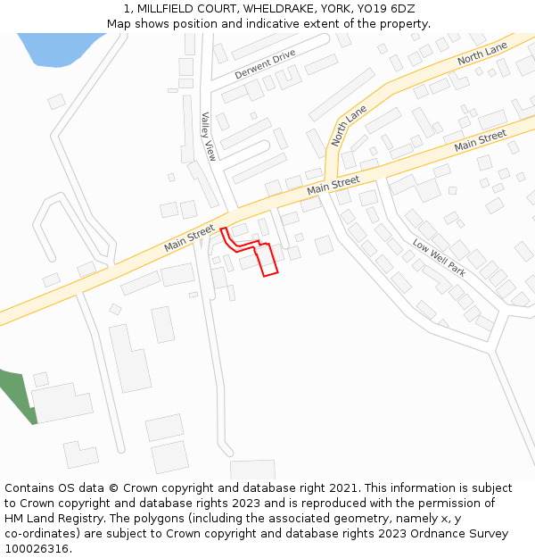 1, MILLFIELD COURT, WHELDRAKE, YORK, YO19 6DZ: Location map and indicative extent of plot