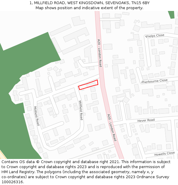 1, MILLFIELD ROAD, WEST KINGSDOWN, SEVENOAKS, TN15 6BY: Location map and indicative extent of plot