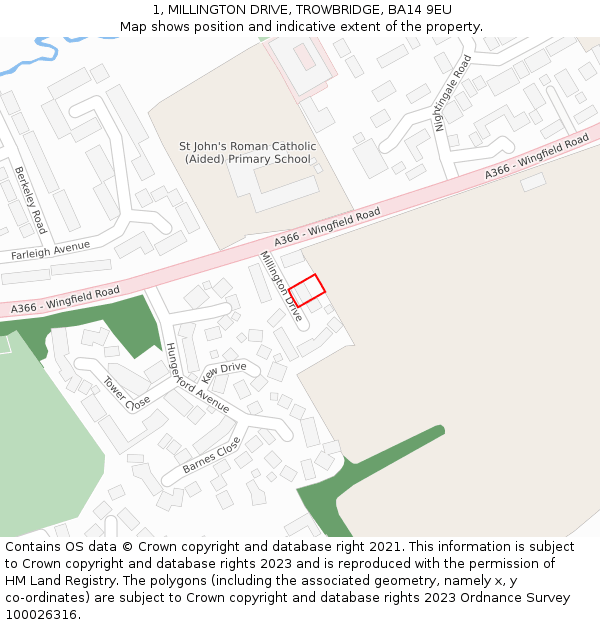 1, MILLINGTON DRIVE, TROWBRIDGE, BA14 9EU: Location map and indicative extent of plot