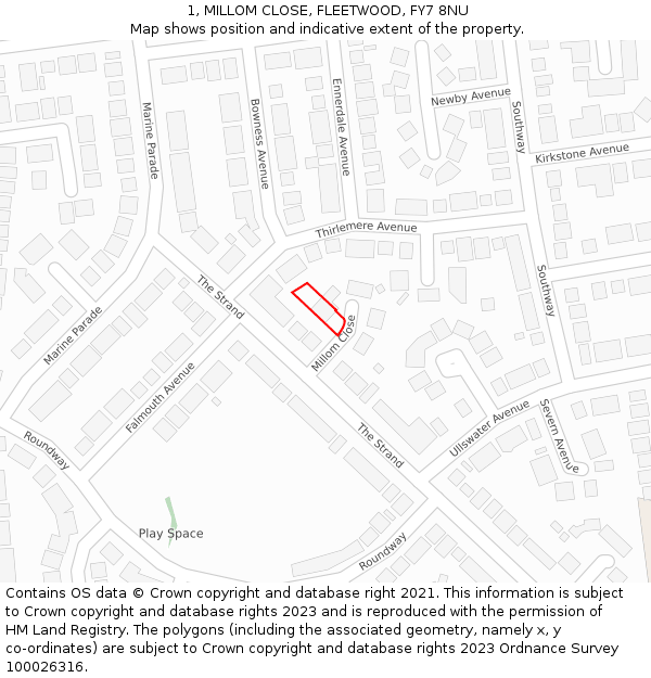 1, MILLOM CLOSE, FLEETWOOD, FY7 8NU: Location map and indicative extent of plot