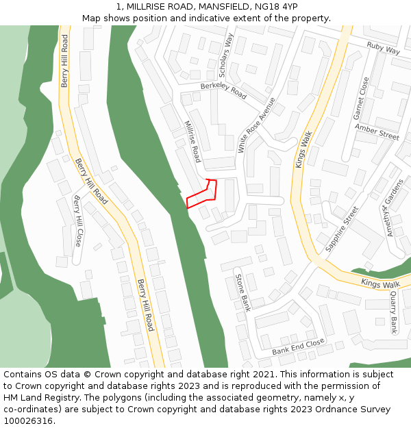 1, MILLRISE ROAD, MANSFIELD, NG18 4YP: Location map and indicative extent of plot