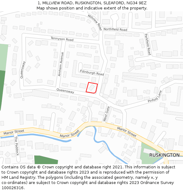 1, MILLVIEW ROAD, RUSKINGTON, SLEAFORD, NG34 9EZ: Location map and indicative extent of plot