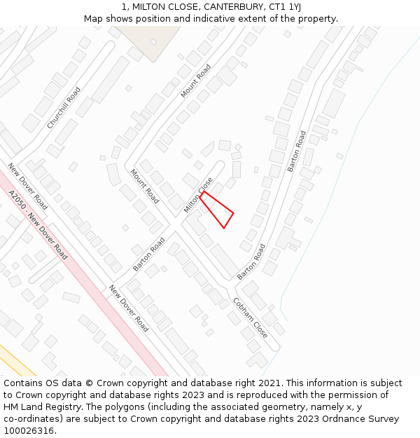 1, MILTON CLOSE, CANTERBURY, CT1 1YJ: Location map and indicative extent of plot