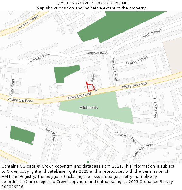 1, MILTON GROVE, STROUD, GL5 1NP: Location map and indicative extent of plot