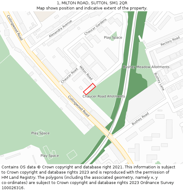 1, MILTON ROAD, SUTTON, SM1 2QR: Location map and indicative extent of plot