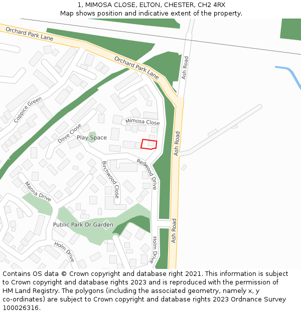 1, MIMOSA CLOSE, ELTON, CHESTER, CH2 4RX: Location map and indicative extent of plot