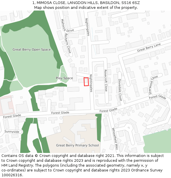 1, MIMOSA CLOSE, LANGDON HILLS, BASILDON, SS16 6SZ: Location map and indicative extent of plot