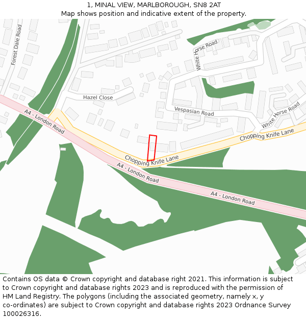 1, MINAL VIEW, MARLBOROUGH, SN8 2AT: Location map and indicative extent of plot