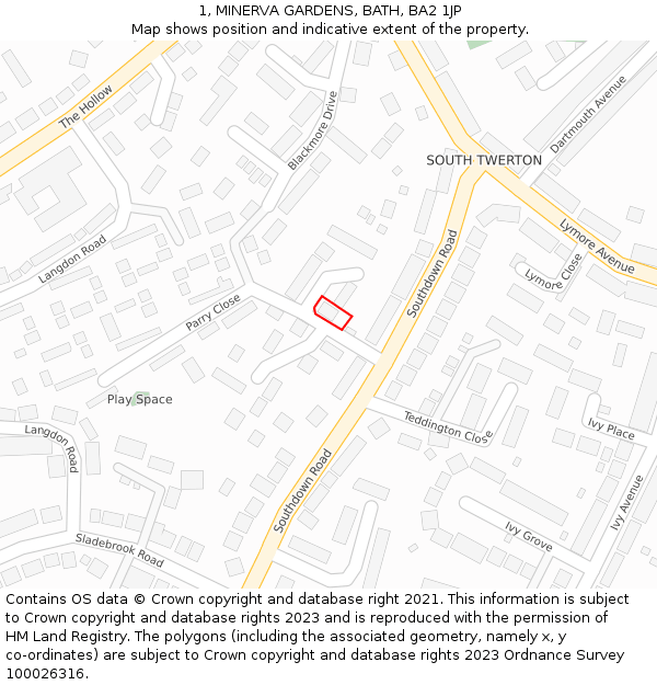 1, MINERVA GARDENS, BATH, BA2 1JP: Location map and indicative extent of plot