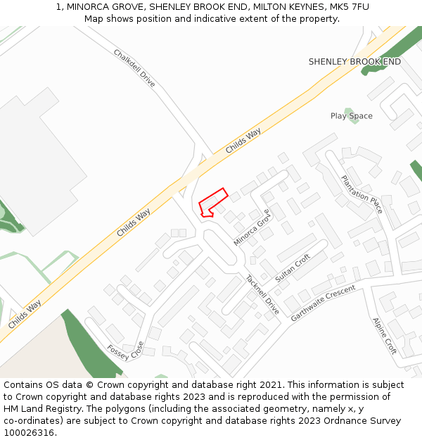 1, MINORCA GROVE, SHENLEY BROOK END, MILTON KEYNES, MK5 7FU: Location map and indicative extent of plot