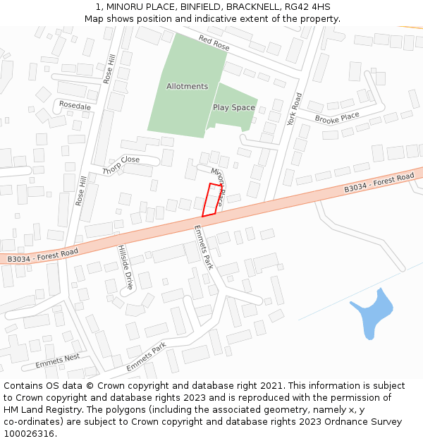 1, MINORU PLACE, BINFIELD, BRACKNELL, RG42 4HS: Location map and indicative extent of plot