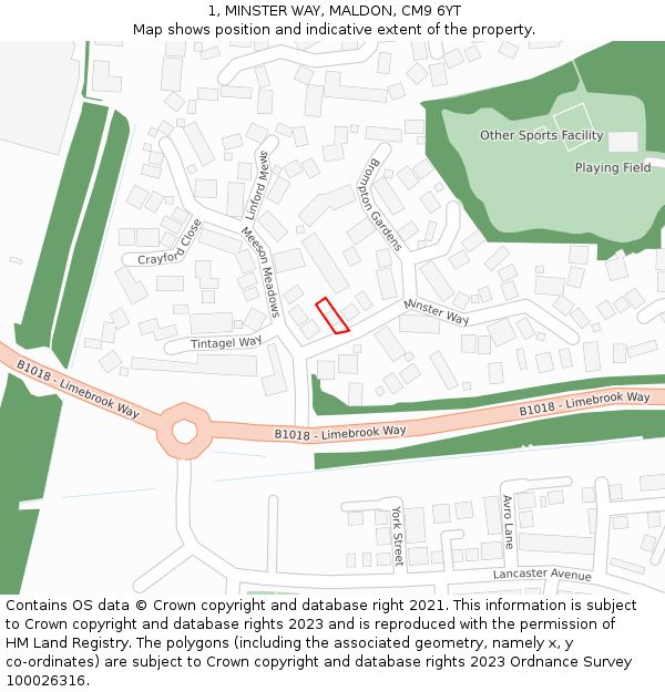 1, MINSTER WAY, MALDON, CM9 6YT: Location map and indicative extent of plot