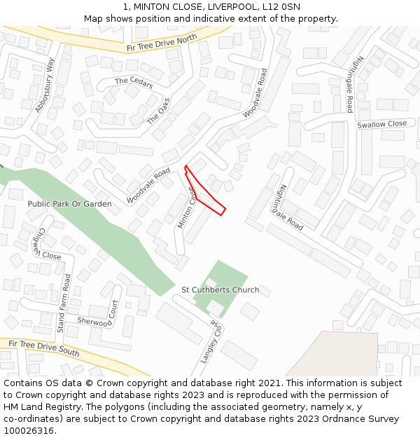 1, MINTON CLOSE, LIVERPOOL, L12 0SN: Location map and indicative extent of plot