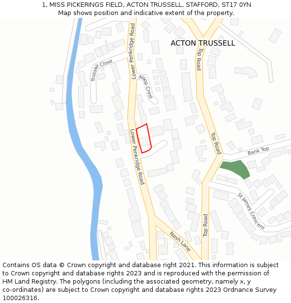 1, MISS PICKERINGS FIELD, ACTON TRUSSELL, STAFFORD, ST17 0YN: Location map and indicative extent of plot
